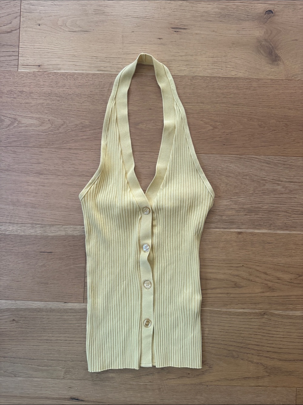 Zara Yellow Ribbed Halter Button-Front Tank